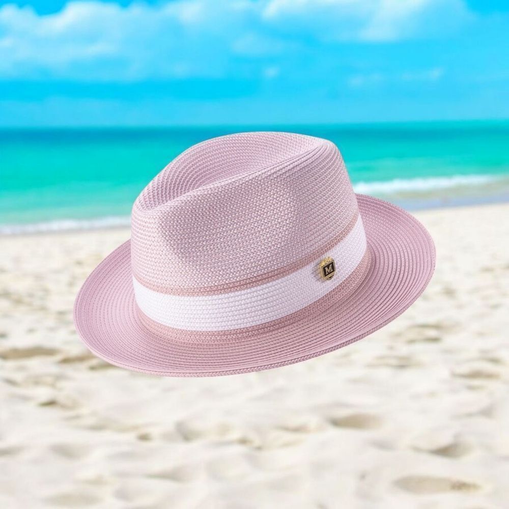 MONTIQUE MEN'S MAUVE TWO-TONE PINCH HAT WIDE BRIM STRAW FEDORA HAT. H87